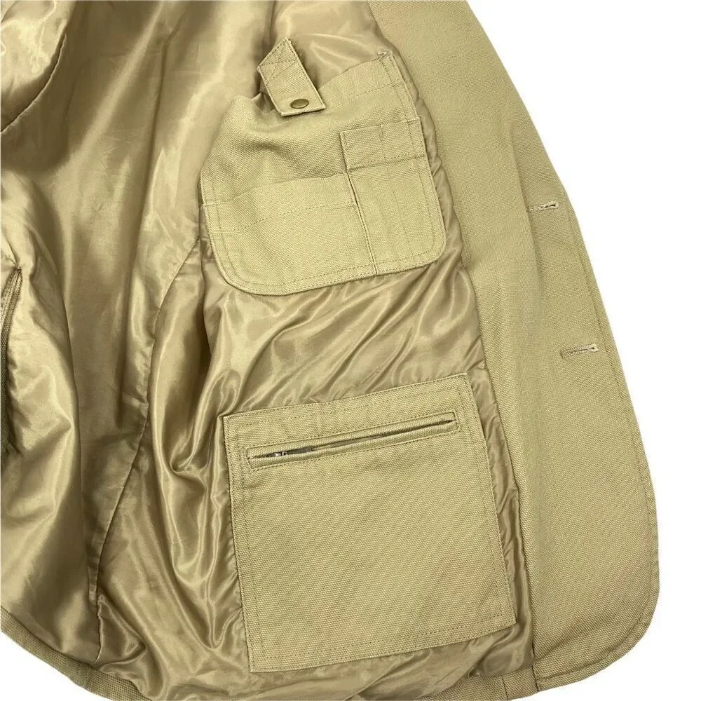 Duluth Mens Sport Coat Beige Lined Notch Lapel Pockets 100% Cotton L